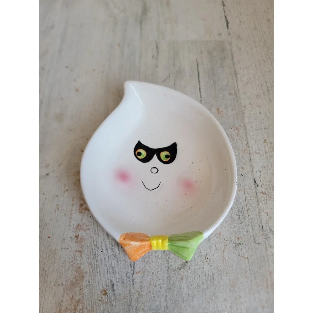 Vintage ghost face candy dish boo mask Halloween ceramic home decor